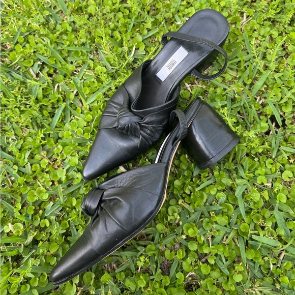 Miista black leather heeled slingback pointed shoes Size 8.5 - Picture 3 of 6